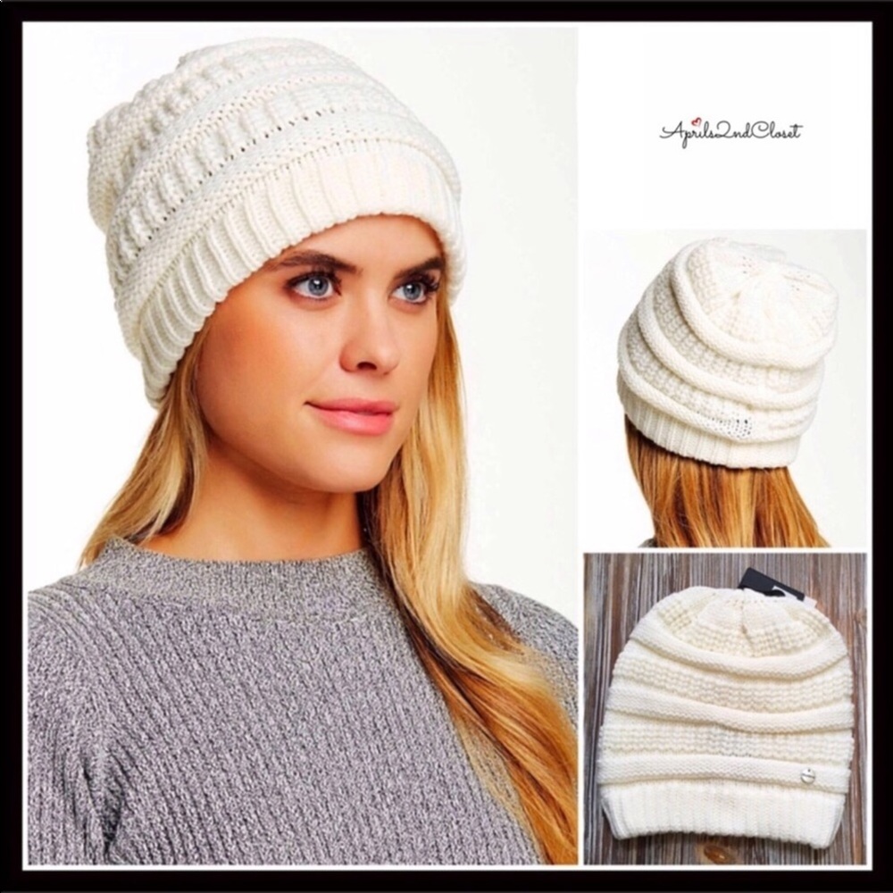 LUXE RIBBED KNIT IVORY BEANIE HAT A2C - Picture 7 of 8